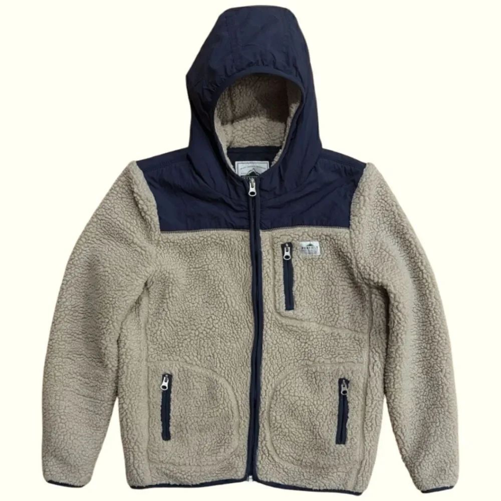 Penfield Carson Fleece Hooded Jacket Zip Up Youth 13-14, 158-164CM Cream & Blue